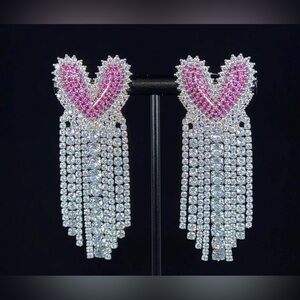 Sparkling heart crystal tassel earring